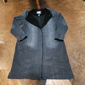 Denim Trench Sherpa Trim Black Gray Washed 14 Lg XL LOGO